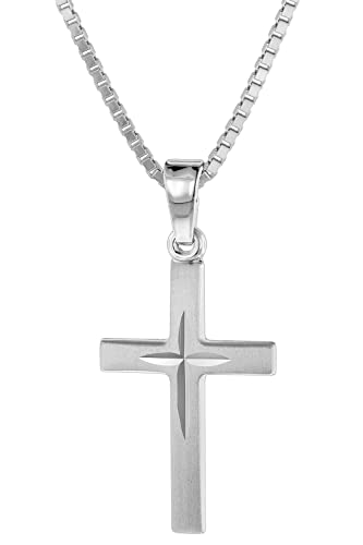 trendor Kreuz-Anhänger 18 mm Weißgold 585 mit Silberkette für Kinder Halskette für Jungen und Mädchen, zauberhaftes Geschenk 75419