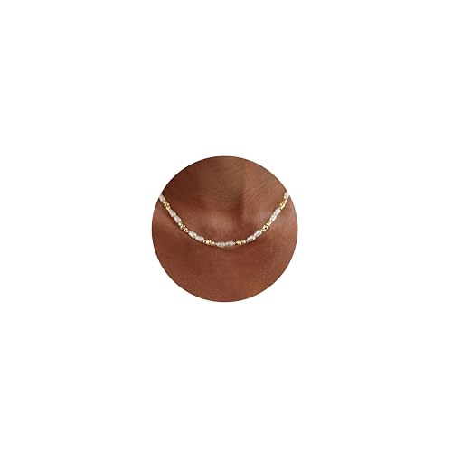 Dochais Perlen Kette Damen Frauen Gold Silber Halskette mit 4x6mm Unregelmäßige Süßwasserperlen Mädchen Weiße Perle Choker Kette Freundin Strang Hochzeit Abschlussball Braut Perlen Schmuck Geschenke
