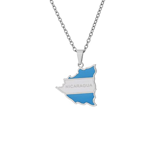 JRZEOCI Nicaragua-Karte-Anhänger-Ketten-Halskette – Patriotismus-Charm-Schmuck, Modische Karte-Halskette Mit Kette, Hip-Hop-Ethno Paar-Halskette, Weiß, Länge: 50 cm