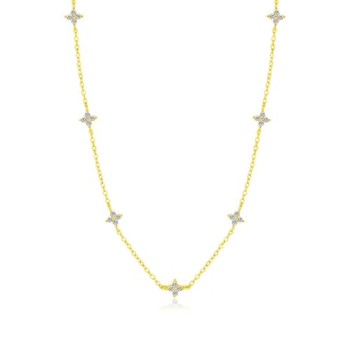 1pc Frauen Gold Kette 41cm Cubic Zirkonia Blume Choker Kette Messing vierblättrige Kleeblatt Halskette Kette Hypoallergene Wasserfest Goldene Statement Kette Prsonalisiert Modeschmuck Geschenke
