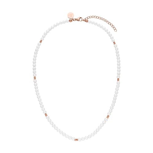Purelei® Finesse Kette, Damen Halskette aus Edelstahl mit Sea Shell Perlen, Wasserfeste Perlenkette mit kleinen Verzierungen, Lange verstellbar 40-45 cm (Rosegold)