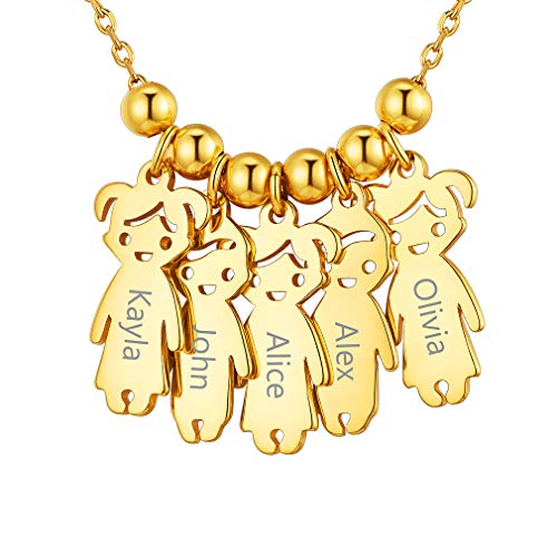 Custom4U S925 Silber Kette mit Namen Personalisierte 5 Jungen Mädchen Namenskette Kugelkette mit Namen der Kinder 18K Vergoldet Kindernamen Halskette Geschenk für Muttertag Geburtstag Weihnachten