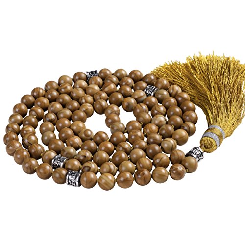Fukugems mala Perlen Kette für Damen Mann, Mala Armband, Buddhist Meditation Kette, Sandalwood fossil Tassel mala