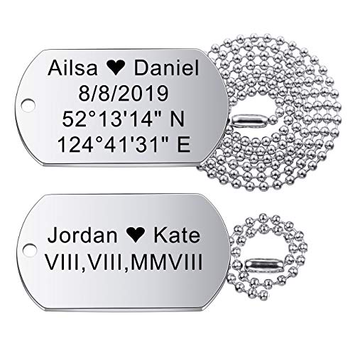 MeMeDIY Personalisierte Dog-tag Gravur Name Kundenspezifische Halskette Anhänger für Männer Frauen Armee Edelstahl Valentinstag Geschenke, mit einer 23-Zoll-Kette (Silberfarbe)