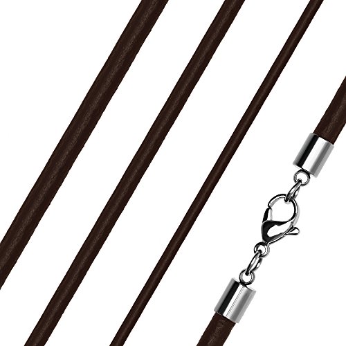 Lederkette Halskette Lederband Kette Echtleder Rindsleder Karabiner Edelstahl Kette für Anhänger dunkelbraun 2 mm 35 mm