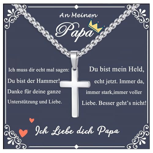 Vatertagsgeschenk Papa Geschenk Vater - Geschenke für Papa Kreuz Anhänger Edelstahl mit 55cm Halskette