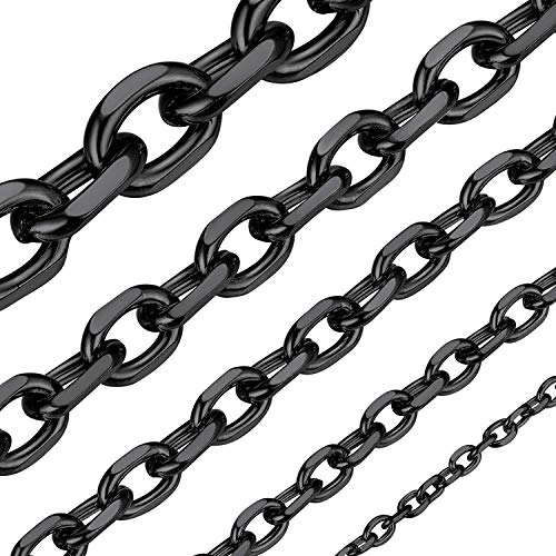 ChainsHouse Anker Kette Schwarz Edelstahl Herren Halskette 3mm Rolo Kette ohne Anhänger Männer Gliederkette 61cm Rolokette Schwarz Robuste Glieder Halskette 3mm Herren Halsband Modeschmuck für Sohn