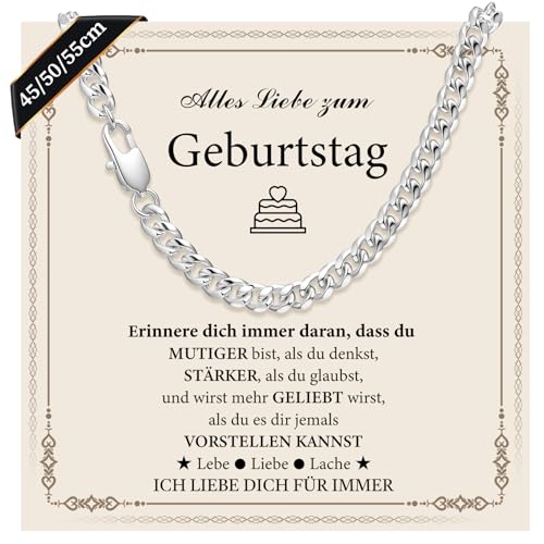 XUANPAI 18. Geburtstag Junge Halskette Herren Silberkette - Geburtstagsgeschenk für Jungen 6mm Kubanische Kette Silber Hip-Hop Halskette Geschenke für Jungs Sohn Enkel Neffe Bruder (Geburtstag, 50cm)