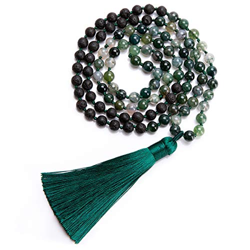 Bivei 108 Mala Peayer Beads Halskette Boho Statement Lange Quaste Lava ätherisches Öl Diffusor Armband Meditation Yoga Schmuck