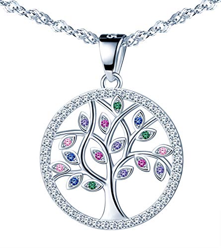 MicLee Damen Halskette Baum Des Lebens Leer Lebensbaum 925 Sterling Silber Bunter Zirkonia Anhänger Kette mit Geschenkbeutel Super Geschenk für Paar Pärchen Mutter Tochter