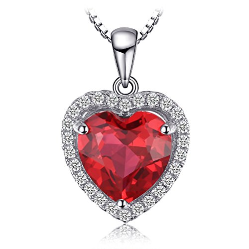 JewelryPalace Herz des Ozeans 3.9ct Erstellt Rubin Ketten Anhänger 45CM, Rote Schmuck Set, Liebe Halskette Damen Silber 925 Collier Damen Edelstein Mädchen, Modeschmuck mit Roter Stein Frauen