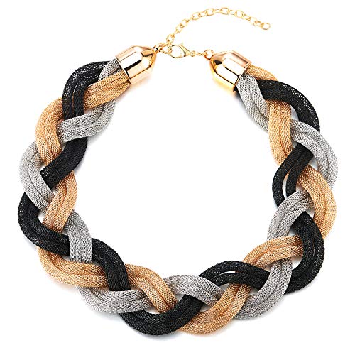 COOLSTEELANDBEYOND Gold Schwarz Silber Statement Halskette Anhänger, Geflochtene Hohl Kabel Große Lätzchen Halsband Choker, Neuer, Abschlussball