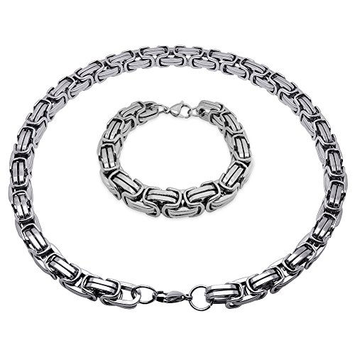 Soul-Cats Königskette Halskette aus silbernem Edelstahl für Männer, Kettenstärke ca.: 12 mm; Farbe:Silber; Kette 60 cm + Armband