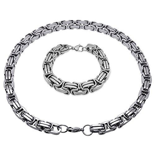 Soul-Cats Königskette Halskette aus silbernem Edelstahl für Männer, Kettenstärke ca.: 6 mm; Farbe:Silber; Kette 50 cm + Armband