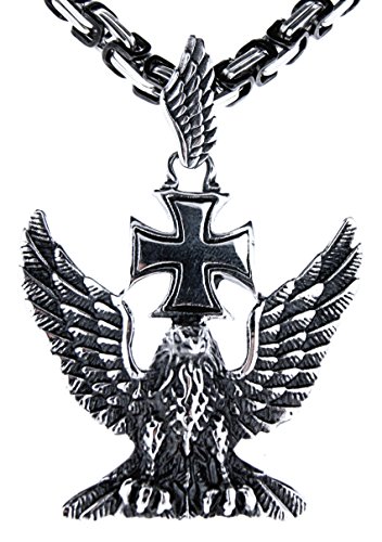 Kiss of Leather Großer Adler Anhänger aus Edelstahl mit schwarz-silberner Königskette, 4,5 mm dick, 55-60 cm lang Ed. 25A