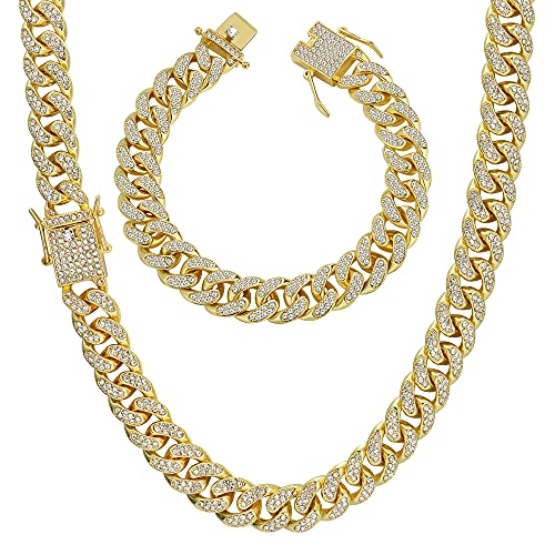 YADOCA Iced Out Kette Herren Cuban Link Chain Miami Kubanische Kette Halskette Armband Gold Silber Kette Bling Diamant Kette Armband Hip Hop Schmuck für Männer Frauen