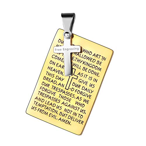 FaithHeart Vaterunser Herren Anhänger Dog Tag Mit Gravur Heiligers Kapitel Bible Buch Erkennungsmarke Geschenk für Gebete Gold,mit Gravur für Freund…