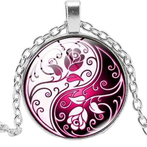 Accessoires Yin Yang Rose Retro Halskette Glas Konvex Rund Anhänger Schmuck, 3