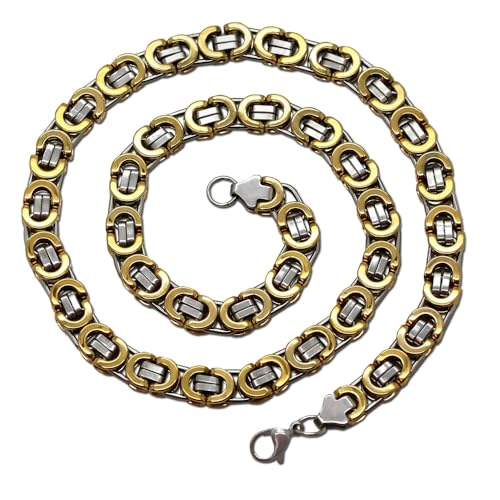 Tumundo® Flache Königskette Ø 6 8 10mm Edelstahl Halskette oder Armband Silbern Golden Schwarz, Modell:goldsilber - Ø 8mm - 50cm
