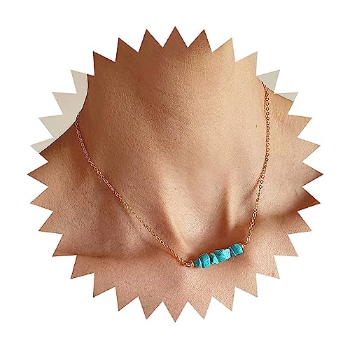 Yienate Boho Türkis Halskette Choker Blau Edelstein Bar Halsketten Gold Kette Türkis Anhänger Halskette Grün Stein Perlen Anhänger Halskette Choker Schmuck Für Frauen Und Mädchen