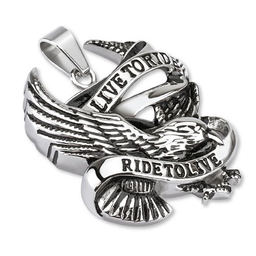 BlackAmazement Anhänger Live to Ride Adler Eagle Edelstahl Biker Lederband Halskette (Anhänger ohne Lederkette)