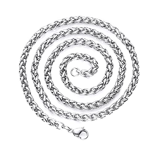 Mesnt Ketten Für Herren, Damen Halskette Silber, Kette Ohne Anhänger, Edelstahl-Weizenketten-Halskette, 6mm Kette Silber 90cm