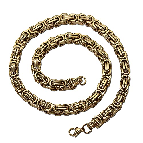 Tumundo® Vierkant-Königskette aus Edelstahl Silbern Schwarz Golden Kette Armband Herren Gliederkette, Modell:Gold - Ø 5mm - 22cm