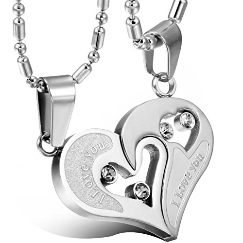 OIDEA Paar Halskette mit Herz Puzzle: 2 Stück Kette mit Herz Puzzle Anhänger aus Edelstahl Geschenk für Paare Pärchen Partner