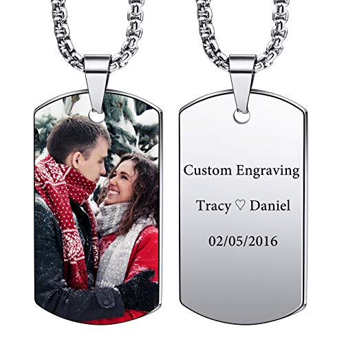 VIBOOS Custom Dog Tag Anhänger Halskette Gravur Datum/Text/Bilder Edelstahl personalisierte Halskette für Männer Frauen Jungen Mädchen Bundle mit Verstellbarer Kette, Schlüsselbund.