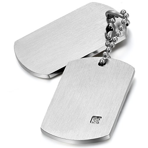 JewelryWe Personalisierte Schmuck Herren Halskette, Edelstahl 2 Glänzend Poliert Erkennungsmarken Dog Tag Anhänger mit 55cm Kette, Silber, mit kostenlos Gravur