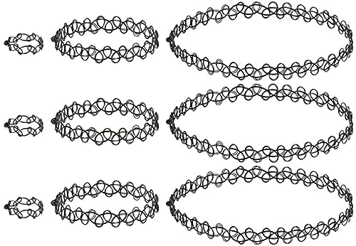 9 Stück Choker Kette Set, Halsband Halsketten Kropfband Elastische Halskette Stretch Tattoo Choker Kette Armband Ring Vintage Henna Tattoo Halskette Halsband für Mädchen Frauen (9 Stück schwarz)