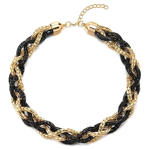 COOLSTEELANDBEYOND Gold Schwarz Statement Kragen Halskette, Geflochtene Hohl Kabel Kette Lätzchen Halsband Choker, Abendkleid Partei Neue