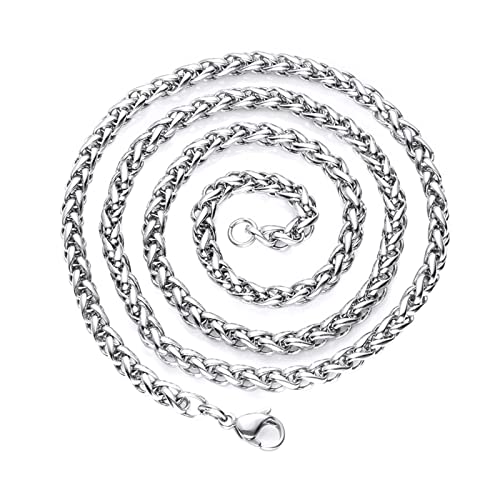 BCughia Halsketten Herren, Lange Silberkette 6mm Edelstahl Weizenkette Halsketten Weihnachten Geschenke für Herren 90cm (36 )
