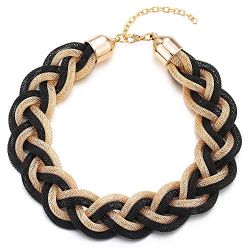 COOLSTEELANDBEYOND Gold Schwarz Statement Halskette Anhänger, Geflochtene Hohl Kabel Große Lätzchen Halsband Choker, Neuer, Abschlussball