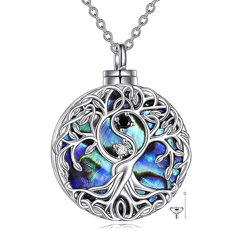 YFN Baum des Lebens Urne Halskette Sterling Silber Yin Yang Asche Anhänger Kette Kremation keltischen Schmuck Andenken Geschenke für Damen Männer