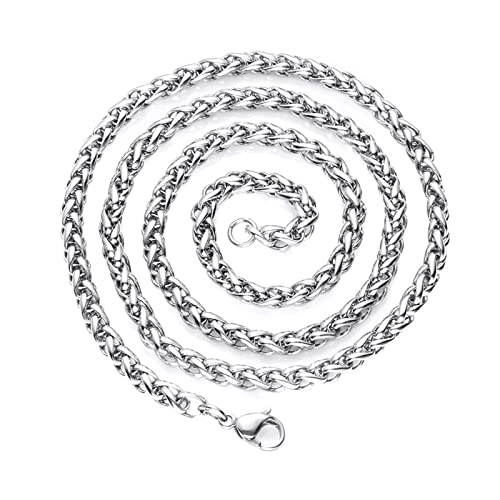 Kette Edelstahl Silber, Kette Herren Wheat Lobster-Claw Necklace Chain Lange 90CM Accessoires Schmuck Geschenke für Freund