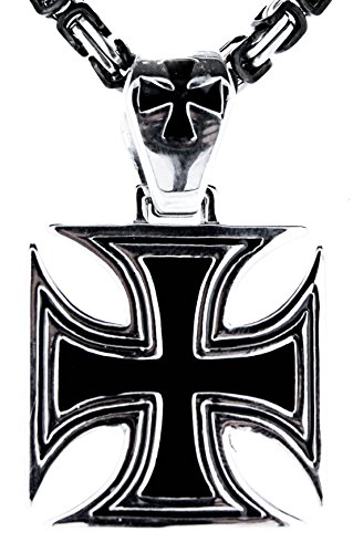 Kiss of Leather EK Kreuz Anhänger aus Edelstahl mit schwarz-silberner Königskette, 4,5 mm dick, 55-60 cm lang Ed. 102