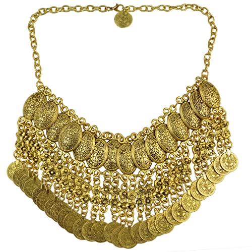 YAZILIND Retro Münzform Quaste Anhänger Chunky Halskette Bohemian Ethno Stil Pullover Kette Damen Schlüsselbein Kette Schmuck (Gold)