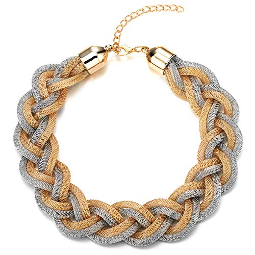 COOLSTEELANDBEYOND Gold Silber Statement Halskette Anhänger, Geflochtene Hohl Kabel Große Lätzchen Halsband Choker, Neuer, Abschlussball