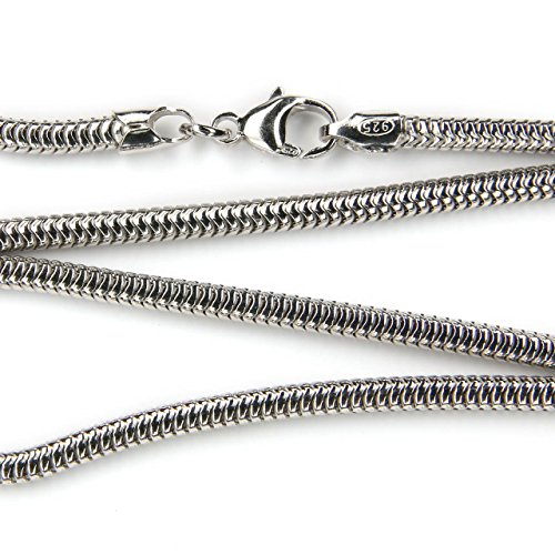Drachensilber Schlangenkette 3mm Stärke; Silberkette 60cm lang, rundes Profil, 925 Silber massiv, rhodiniert (Anlaufschutz), Karabinerverschluss