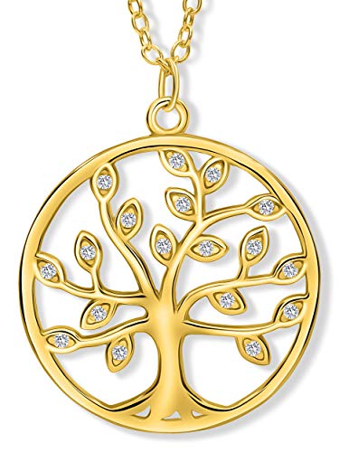 VIASOUL® Halskette Lebensbaum I Baum des Lebens Halskette für Damen I Tree of Life aus 925er Silber I Mit 585er Gold überzogen I Die Original Lebensbaum Kette (Gold)