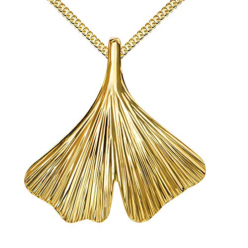 JEVELION Anhänger 585 Gold 14Karat 14K mit Ginkgo-Blatt Gold für Damen Mit Kette 45 cm