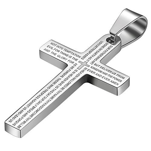 JewelryWe Schmuck Edelstahl Bibel Gebet Kreuz Anhänger mit 55cm Kette, Halskette für Herren Damen, Silber