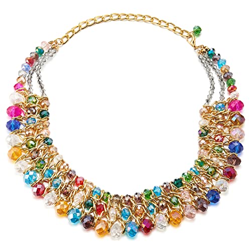 COOLSTEELANDBEYOND Statement Choker Anhänger Bunte Facettiert Kristall Perlen Perlenschnur Gold Geflochtene Kette Halsketten DREI Stränge