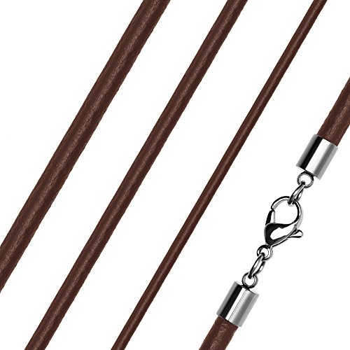 Lederkette Halskette Lederband Kette Echtleder Rindsleder Karabiner Edelstahl Kette für Anhänger braun 2 mm 75 mm