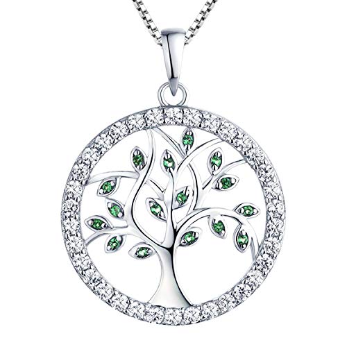 YL Damen Lebensbaum Anhänger mit Kette 925 Sterlingsilber Simulierter Smaragd/Zirkonia Baum des Lebens Anhänger Halskette für Damen Mutter, Kettenlänge 45-48 CM
