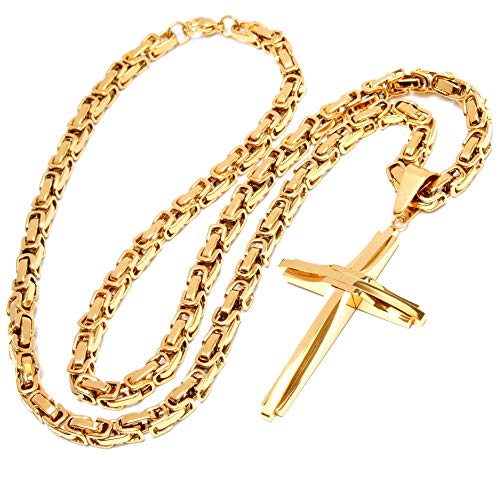 Schmuck-Checker Vorgoldeter Kreuz Anhänger mit Königskette 18k Gold poliert 316L Edelstahl Männer Halskette Herren Schmuck Geschenk