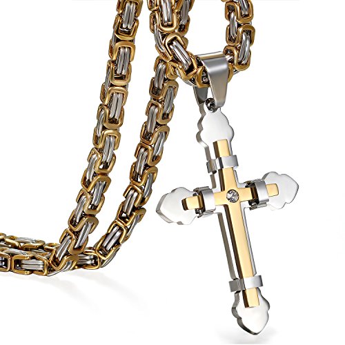 JewelryWe Schmuck Herren Anhänger Halskette Edelstahl Zirkonia Kreuz Kreuzanhänger mit 65cm königskette Kette Gold Silber