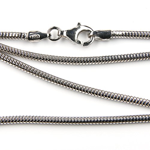 Drachensilber Schlangenkette 1,9mm Stärke; Silberkette 60cm lang, rundes Profil, 925 Silber massiv, rhodiniert (Anlaufschutz), Karabinerverschluss