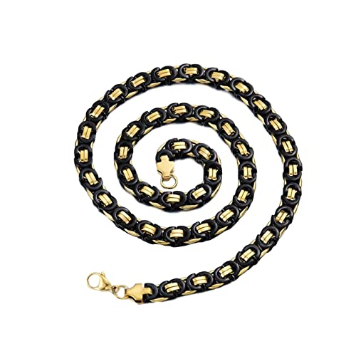 Tolldek Kette Herren 50cm, Byzantine Königskette Gold Schwarz Freundschaftskette Jungen Breit 6.5MM, Edelstahlketten Hip Hop für Männer
